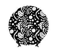 Piatto decorativo in porcellana Bone China da 17,8 cm, con cerchi astratti in bianco e nero, piatti piani in ceramica con espositore, ornamenti in ceramica per casa, ufficio, decorazione da parete