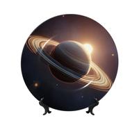 Piatto decorativo in porcellana Bone China da 17,8 cm con espositore con anello di Saturno Piattini decorativi Piastre decorative Ornamenti in ceramica Arte da parete Artigianato Piatto in porcellana