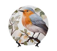 Piatto decorativo in porcellana Bone China da 17,8 cm, con stampa floreale ad acquerello, pettirosso e uccello, piatti piani in ceramica con espositore, ornamenti in ceramica per casa, ufficio