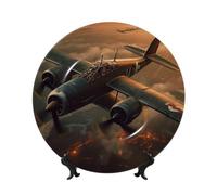 Piatto decorativo in porcellana Bone China da 17,8 cm, motivo: aeromobili della guerra mondiale, con espositore, ornamenti in ceramica, piatto in porcellana artistica per casa, ufficio, decorazione da