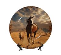 Piatto decorativo in porcellana Bone China da 17,8 cm, piatti piani in ceramica con espositore Cavallo nel deserto Piatti decorativi Ornamenti in ceramica Arte da parete Artigianato Piatto in