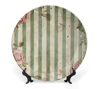 Piatto decorativo in porcellana con rose e piante verdi, con espositore da parete, decorazione per la casa, ufficio, hotel, 25,4 cm