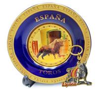 Piatto decorativo Spagna con toro + portachiavi souvenir toro spagnolo. Include supporto e gancio per appendere gli amanti della Spagna, Tauromachia, Cultura e Tradizioni (Toro)