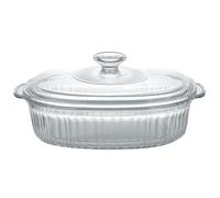 Piatto di casseruola di vetro con coperchio da 1, 5 litri di tela di vetro piatto di casseruola resistente al freddo con maniglie piatti a forma di ovale per forno a microonde sicuro