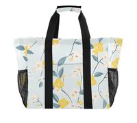 piatto disegno vettoriale fiore giallo bianco Utility Tote Bags Per Le Donne Riutilizzabili Shopping Bags Pieghevole Beach Bag Tote Con Scomparti Tela Lavanderia Bag Tote
