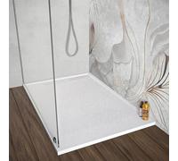 Piatto doccia 70x120 cm bianco effetto pietra in resina, spessore 3 cm e scarico con canalina, riducibile su misura ARGO