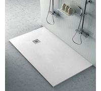 Piatto doccia 70x140 cm bianco effetto pietra in resina riducibile su misura, INCLUSA griglia, KAREN