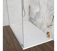 Piatto doccia 70x140 cm bianco effetto pietra in resina, spessore 3 cm e scarico con canalina, riducibile su misura ARGO