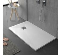 Piatto doccia bianco in marmoresina, 3cm, Gelcoat, antiscivolo, piletta compresa