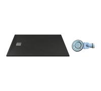 Piatto doccia da posare o incasso 160 x 90 cm in Resina con sifone Nero - VENTE-UNIQUE