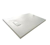 Piatto Doccia H.2,6 cm In Vetro-resina SMC Effetto Pietra Stone Ardesia Piletta Doccia Inclusa (90x140 h 2.6cm, Bianco)