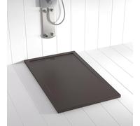 Piatto doccia in resina FLOW scarico lineare frontale Colore Cioccolato 170x80 finitura effetto ardesia antiscivolo, griglia dello stesso colore e piletta