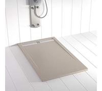 Piatto doccia in resina FLOW scarico lineare frontale Colore Sabbia 130x70 finitura effetto ardesia antiscivolo, griglia in acciaio inox e piletta