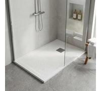 Piatto Doccia MALAGA in Marmoresina Bianco 80x160x4 cm Quadrato con Griglia Inox e Piletta Inclusa - Effetto Pietra, Ultrasottile, Resistente e Facile da Pulire