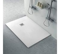 Piatto doccia marmoresina con effetto pietra serie Karen, in diverse dimensioni e colori, spessore ultraslim 2,5 cm, riducibile su misura, COMPLETO di griglia (70x90, Bianco)