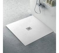 Piatto doccia marmoresina con effetto pietra serie Karen, in diverse dimensioni e colori, spessore ultraslim 2,5 cm, riducibile su misura, COMPLETO di griglia (80x80, Bianco)