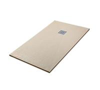 Piatto doccia marmoresina con effetto pietra serie Karen, in diverse dimensioni e colori, spessore ultraslim 3 cm, riducibile su misura, COMPLETO di kit scarico (70x100, Beige)