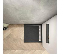 Piatto Doccia Nera Ruvida Quadrato 90x90x3cm in Pietra Vulcanica e Resina Mista Ultraslim con Scarico Sifone Piletta