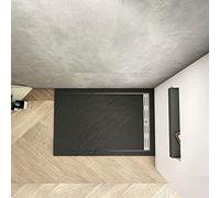 Piatto Doccia Nera Ruvida Rettangolare 70x120x3cm in Pietra Vulcanica e Resina Mista Ultraslim con Scarico Sifone Piletta