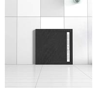 Piatto Doccia Quadrato 80x80x3cm in Pietra Vulcanica e Resina Mista finitura Pietra Nera Ruvida Ultraslim Antiscivolo Antibatterico