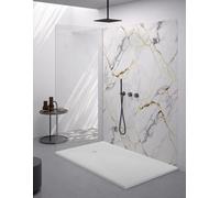 Piatto doccia rettangolare 70x170 cm effetto pietra marmoresina con griglia in tinta bianco ASIA