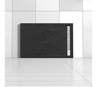 Piatto Doccia Rettangolare 80x100x3cm in Pietra Vulcanica e Resina Mista finitura Pietra Nera Ruvida Ultraslim Antiscivolo Antibatterico