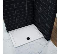 Piatto Doccia Rettangolare in pietra artificiale rivestito gel coat Ultra Slim da 3cm Bianco Lucido Antiscivolo Antibatterico 100x80cm