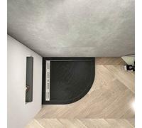 Piatto Doccia Semicircolare 80x80 cm in Pietra Vulcanica e Resina Mista Finitura Pietra Nera Ruvida Ultraslim 3 cm Antiscivolo Antibatterico