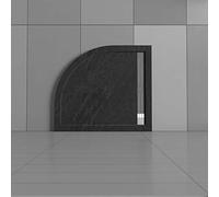 Piatto Doccia Semicircolare 80x80x3cm in Pietra Vulcanica e Resina Mista finitura Pietra Nera Ruvida Ultraslim Antiscivolo Antibatterico