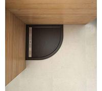Piatto Doccia Semicircolare 90x90cm in Pietra Vulcanica e Resina Mista Finitura Pietra Nera Ruvida Ultraslim 3 cm