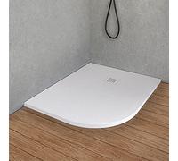 Piatto Doccia semicircolare Destro 80x100 in Resina Bianco Effetto Pietra, Ultra Slim e Antibatterico, riducibile su Misura, griglia di Scarico Reversibile, Loren