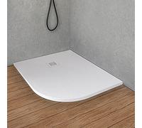 Piatto Doccia semicircolare Sinistro 70x90 in Resina Bianco Effetto Pietra, Ultra Slim e Antibatterico, riducibile su Misura, griglia di Scarico Reversibile, Loren