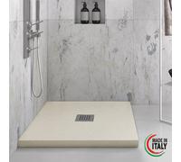 Yellowshop - Piatto doccia quadrato marmoresina 80x80 o 90x90 cm h 2,5 cm HEAVY Sabbia con sifone, piletta e copripiletta inox (Cm 90x90)