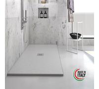 Yellowshop - HEAVY Piatto doccia rettangolare marmoresina base 80 cm h 2,5 cm Grigio con sifone, piletta e copripiletta inox (Cm 80x140)
