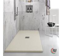 Yellowshop - Piatto doccia rettangolare marmoresina base 80 cm h 2,5 cm HEAVY Sabbia con sifone, piletta e copripiletta inox (Cm 80x120)