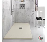 Yellowshop - Piatto doccia rettangolare marmoresina base 90 cm h 2,5 cm HEAVY Sabbia con sifone, piletta e copripiletta inox (Cm 90x100)