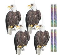 Piatto Finto Falco Scaccia Piccioni, 4Pezzi Dissuasori per Piccioni, Picchi Dissuasore per Uccelli, Spaventa Piccioni con Nastro Riflettente, Piccioni Dissuasori Balcone Lontano Giardino Piscina Patio