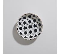 Piatto fondo in ceramica bianca e marrone con motivi neri