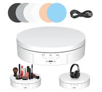 Piatto Girevole Elettrico, 14.6CM 360 Gradi Direzione e Velocità Regolabili Espositore Girevole Elettrico, 10KG Automatico Base Girevole Ricaricabile con 5 Pannello di Sfondo per Esposizione