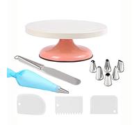 Piatto Girevole per Torte,con spatola torta, beccucci sac a poche, ac a poche silicone, Base Rotante per Decorare Dolci, design della torta nuziale, rosa