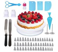 Piatto Girevole per Torte, Uten Set di Utensili Decorazioni Torte Pasticceria, 62 Pezzi Kit Pasticceria Professionale con Spatole e Ugelli, Per Fare Torte, Decorare Pasticcini, Cottura al Forno