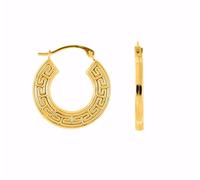 Piatto Greco Chiave Design Testurizzati Orecchini a Cerchio Vero 10K Oro Giallo