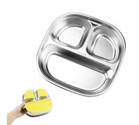 Piatto in Acciaio Inox Bambini, Piatti Acciaio Scompart Piatto in Acciaio Inox a Ventosa Piatto Baby Antiscivolo con Tre Scomparti e Coperchio Trasparente per Pasti Sani del Bambino