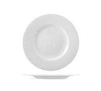 Piatto In Ceramica Bamboo Bianco Piano Filo Largo Cm27