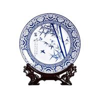 Piatto in Ceramica Blu e Bianca Dipinto a Mano, Arte in Porcellana in Stile Cinese con Supporto per mensola da Ufficio.(C,10in/260mm)