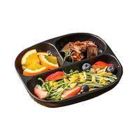 Piatto in ceramica con texture Square Rock, piatti per il controllo delle porzioni, piatti con scomparti per un'alimentazione equilibrata, adatti al forno, al microonde e alla lavastoviglie.(Nero)