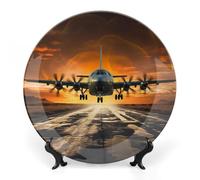 Piatto in ceramica per la decorazione aereo militare atterraggio sulle piste dell'aeronautica contro la bella DuSky Bone China Piatto decorativo con espositore da 25,4 cm in ceramica Collezioni Piatti