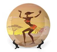 Piatto in porcellana con decoro afro, corpi femminili sexy, design esotico, stampa artistica di donne della savana, piatto in ceramica per decorazioni decorative, 1 piatto e 1 espositore.