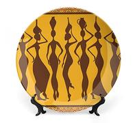 Piatto in porcellana con decoro afro, corpi femminili sexy, design esotico, stampa artistica di donne della savana, piatto in ceramica per decorazioni decorative, 1 piatto e 1 espositore.