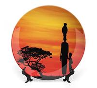 Piatto in porcellana con decoro afro, corpi femminili sexy, design esotico, stampa artistica di donne della savana, piatto in ceramica per decorazioni decorative, 1 piatto e 1 espositore.